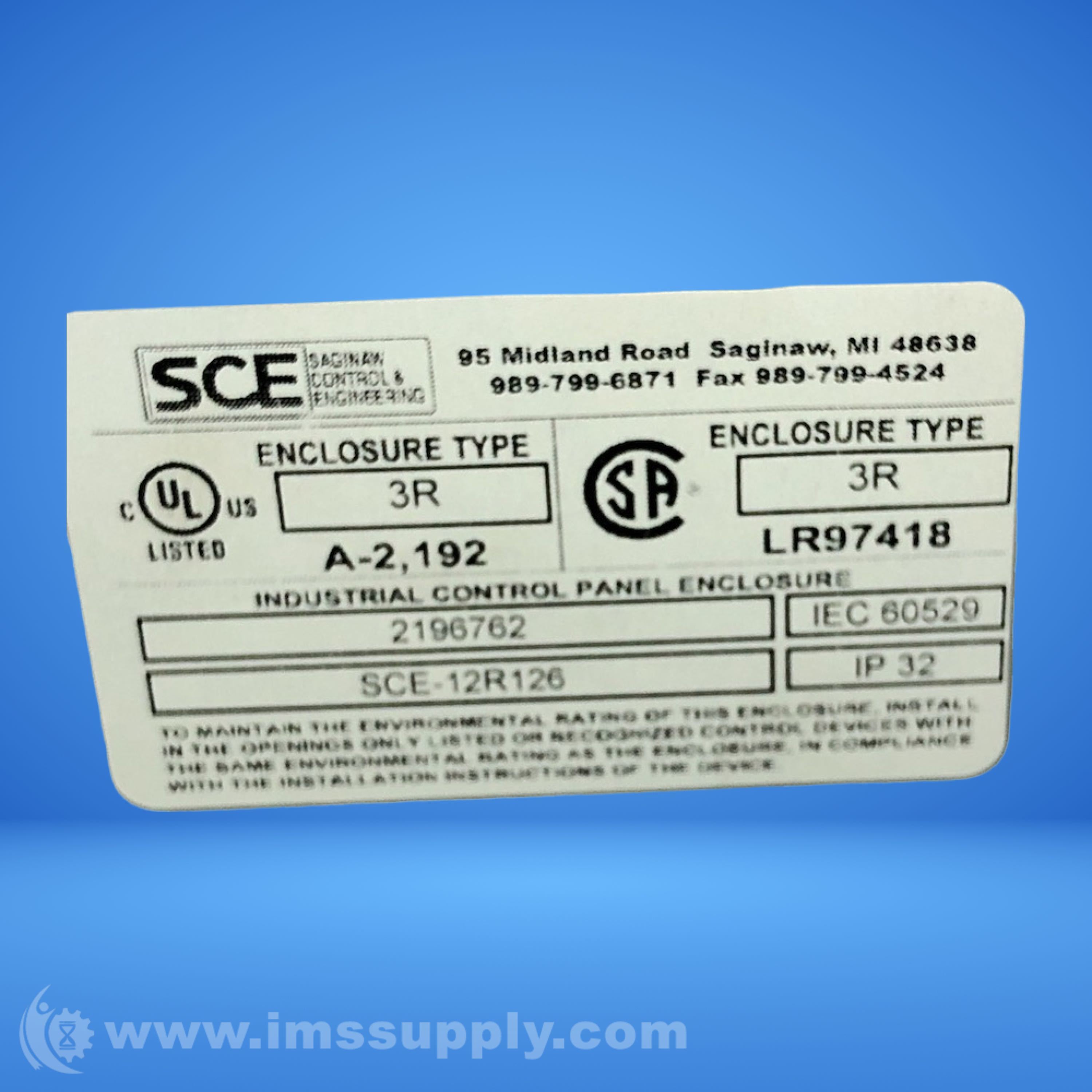 Saginaw Control and Engineering SCE-12R126 Cover & Enclosure - IMS Supply