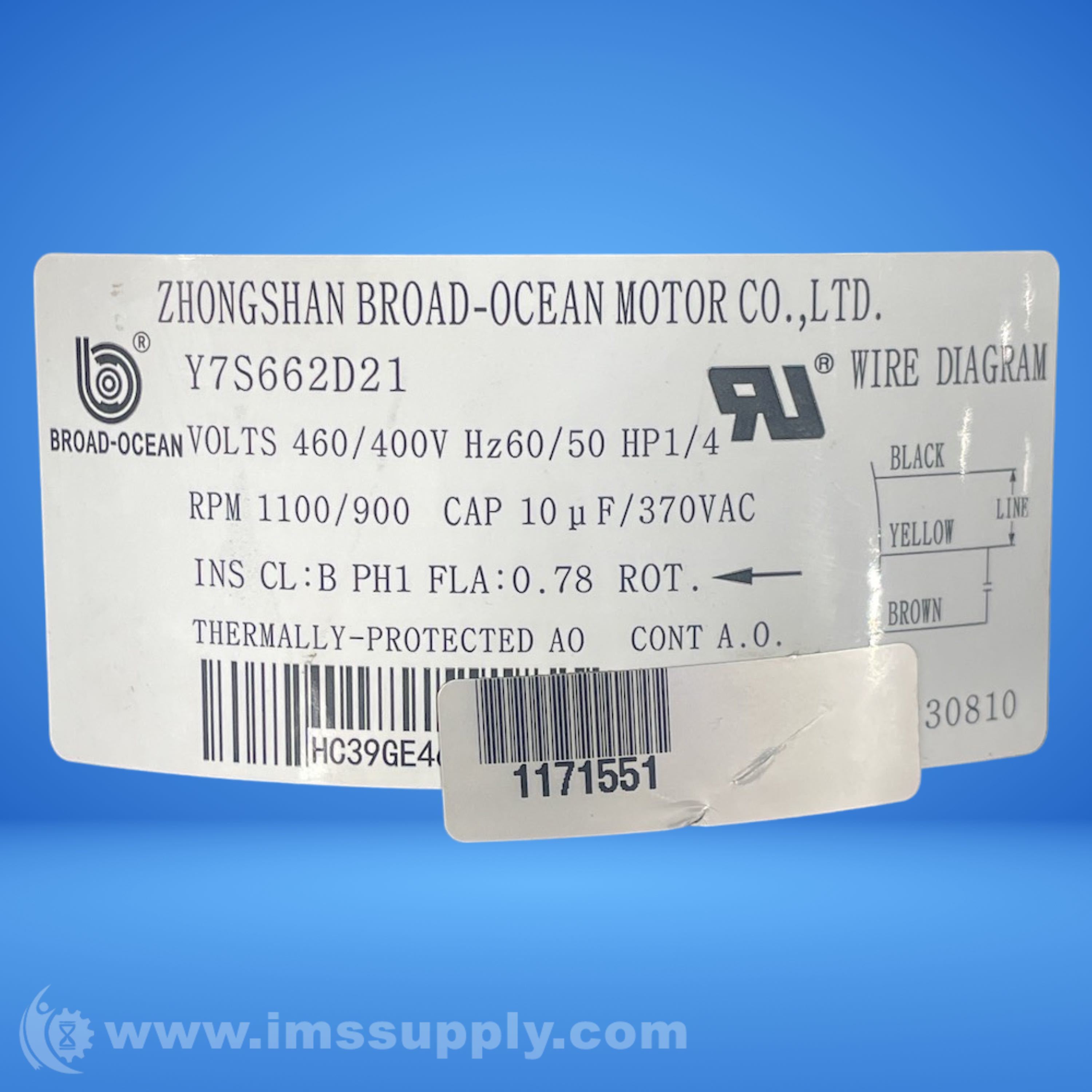 Zhongshan Broad-Ocean Motor Y7S662D21 Condenser Fan Motor - IMS Supply