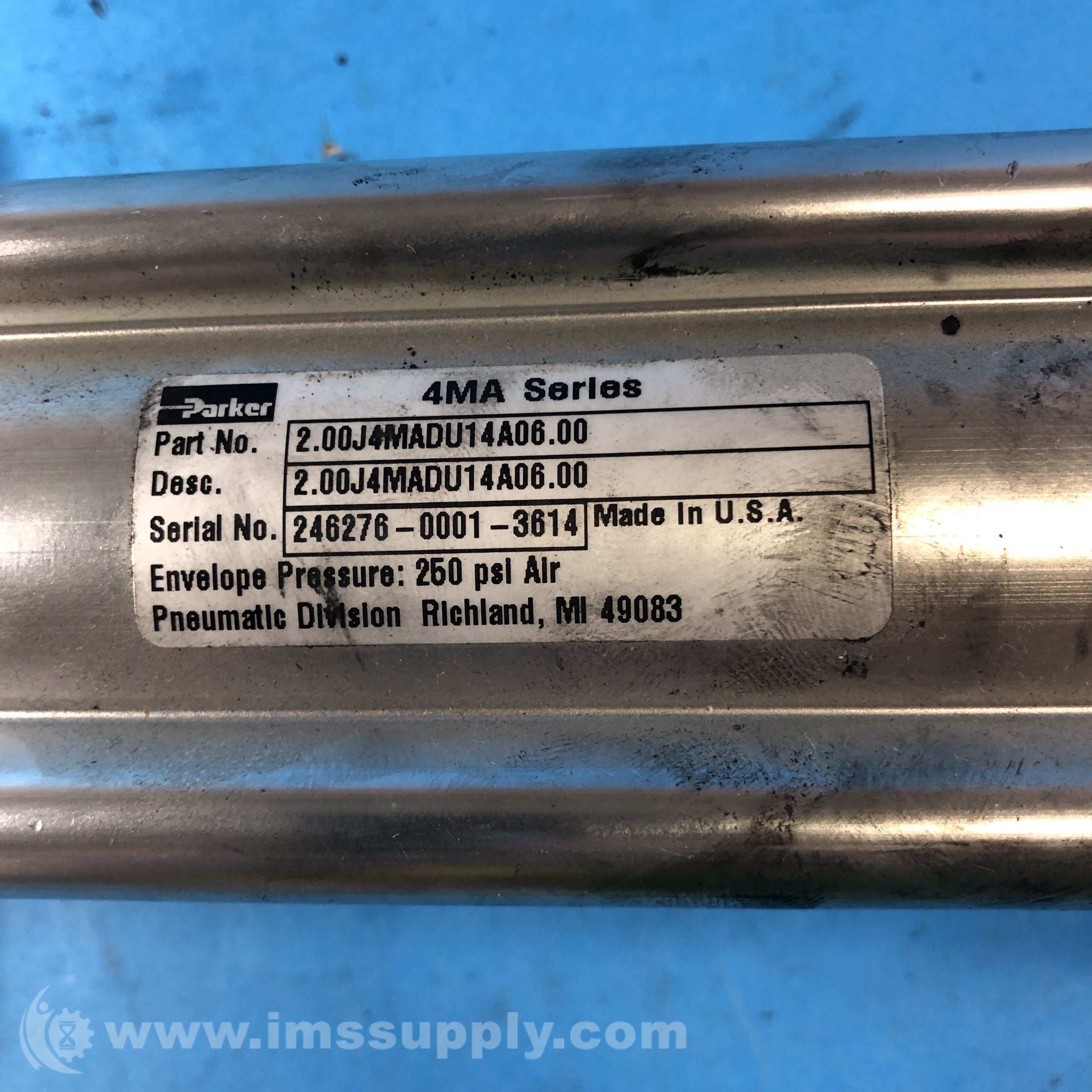 Parker 2.00J4MADU14A06.00 4MA Series Pneumatic Cylinder 250PSI IMS Supply