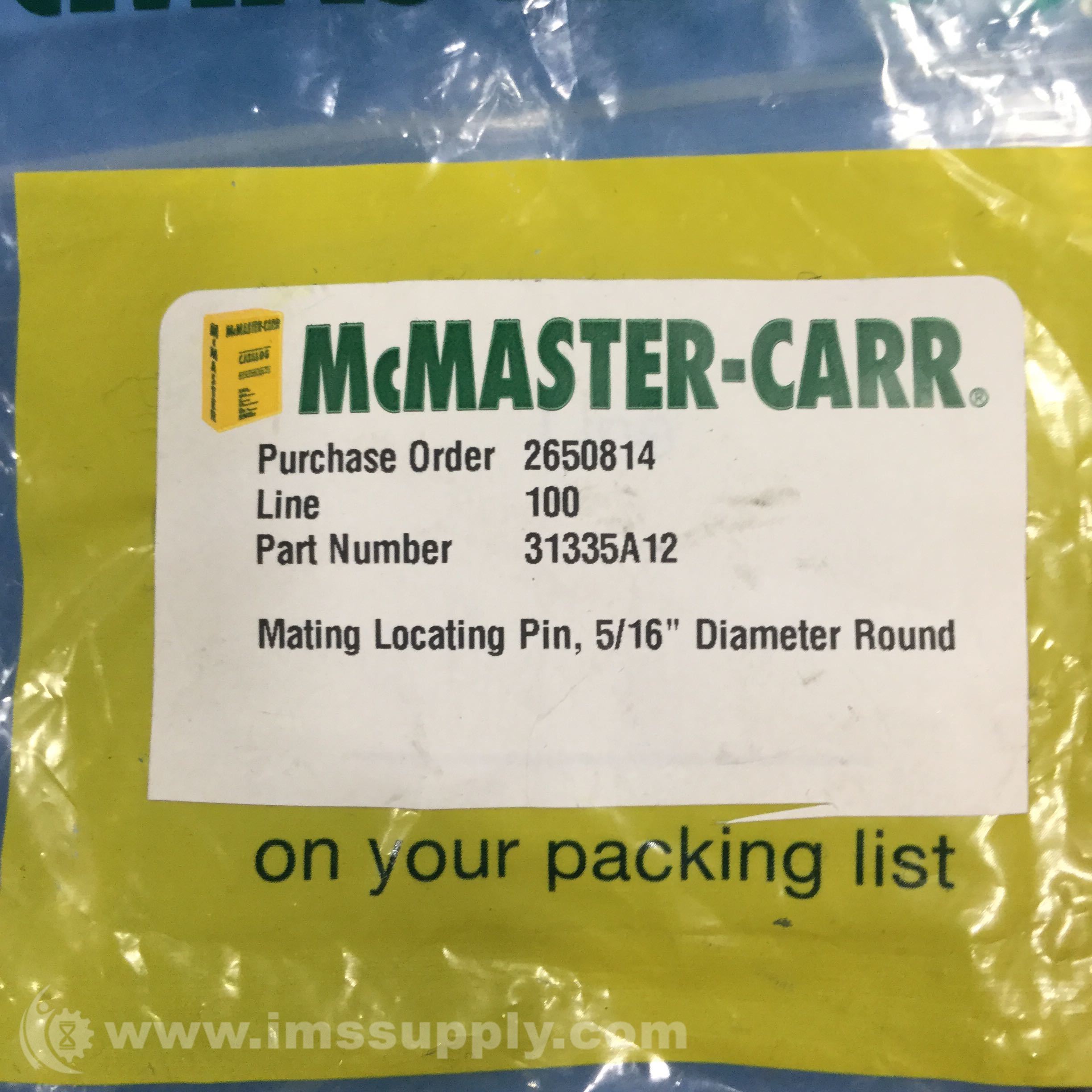 McMasterCarr 31335A12 Bag of 8 Mating Locating Pin IMS Supply
