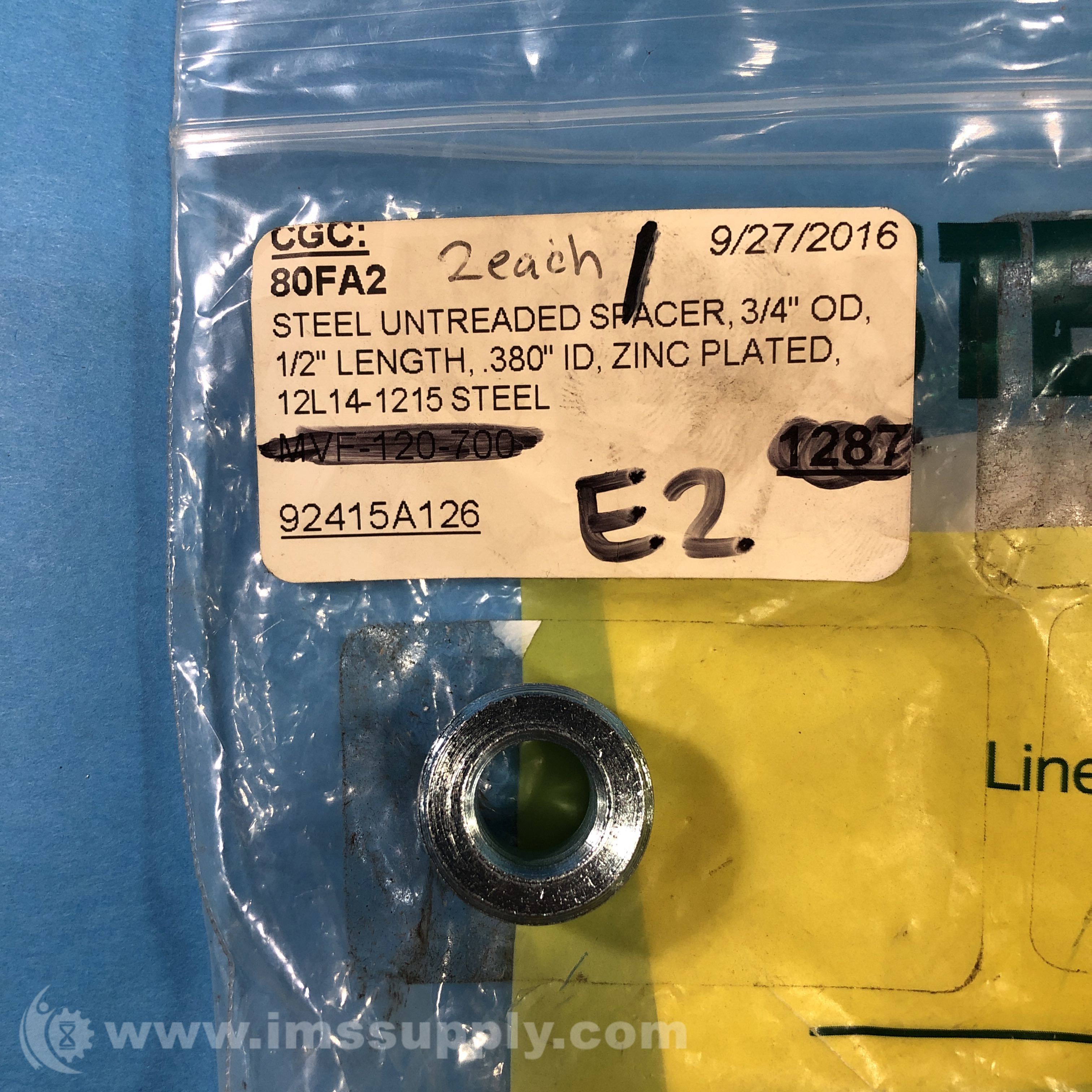 McMasterCarr 92415A126 ZincPlated Steel Unthreaded Spacer IMS Supply