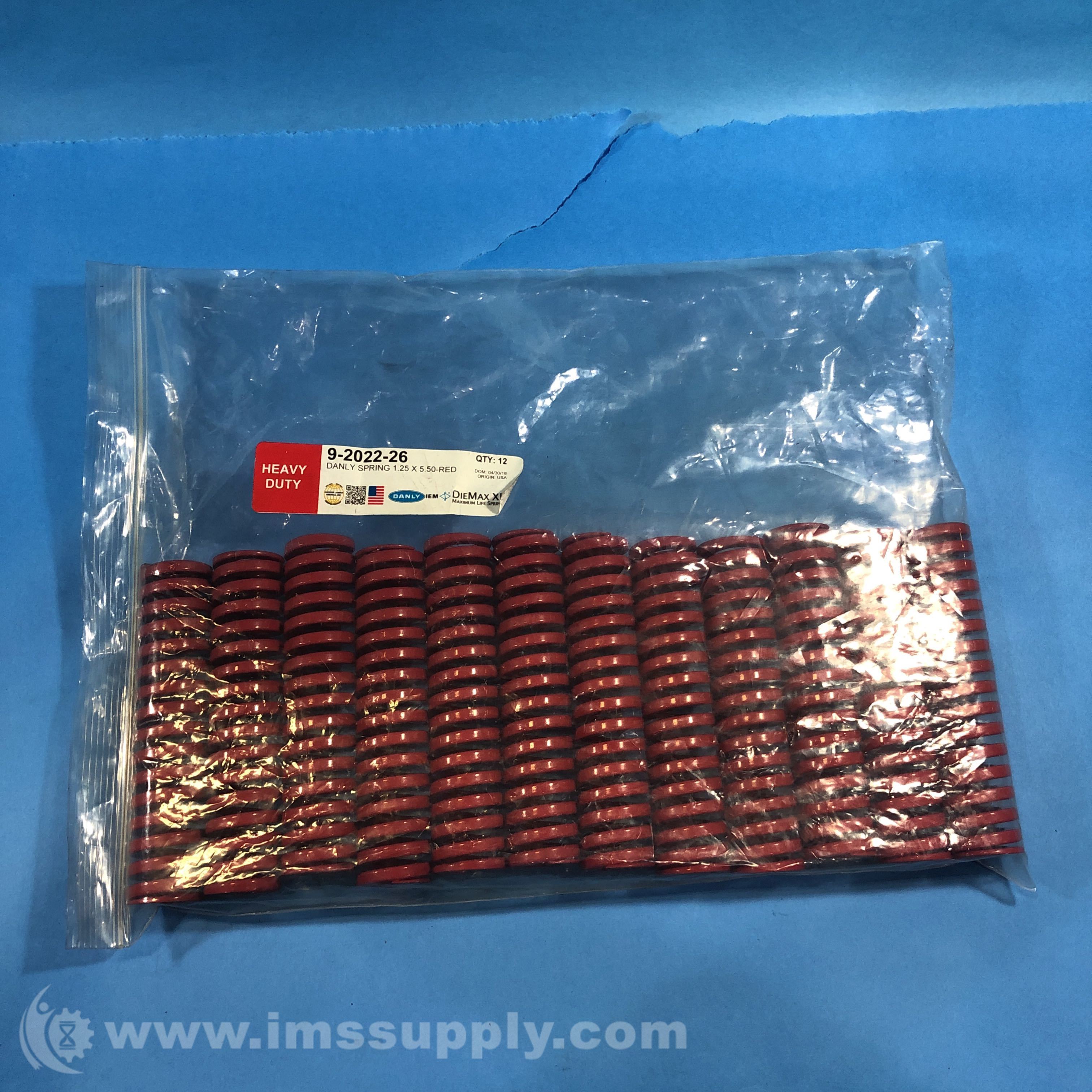 Danly 9202226 1.25 x 5.5 Red Die Spring, Bag of 12 IMS Supply