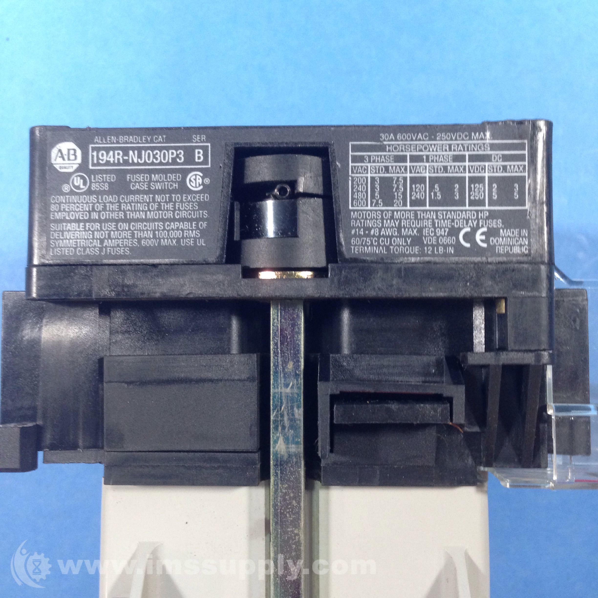 Allen Bradley 194R-NJ030P3 Fused Disconnect Switch - IMS Supply Allen Bradley 194R-NJ030P3 Fused Disconnect Switch - IMS Supply