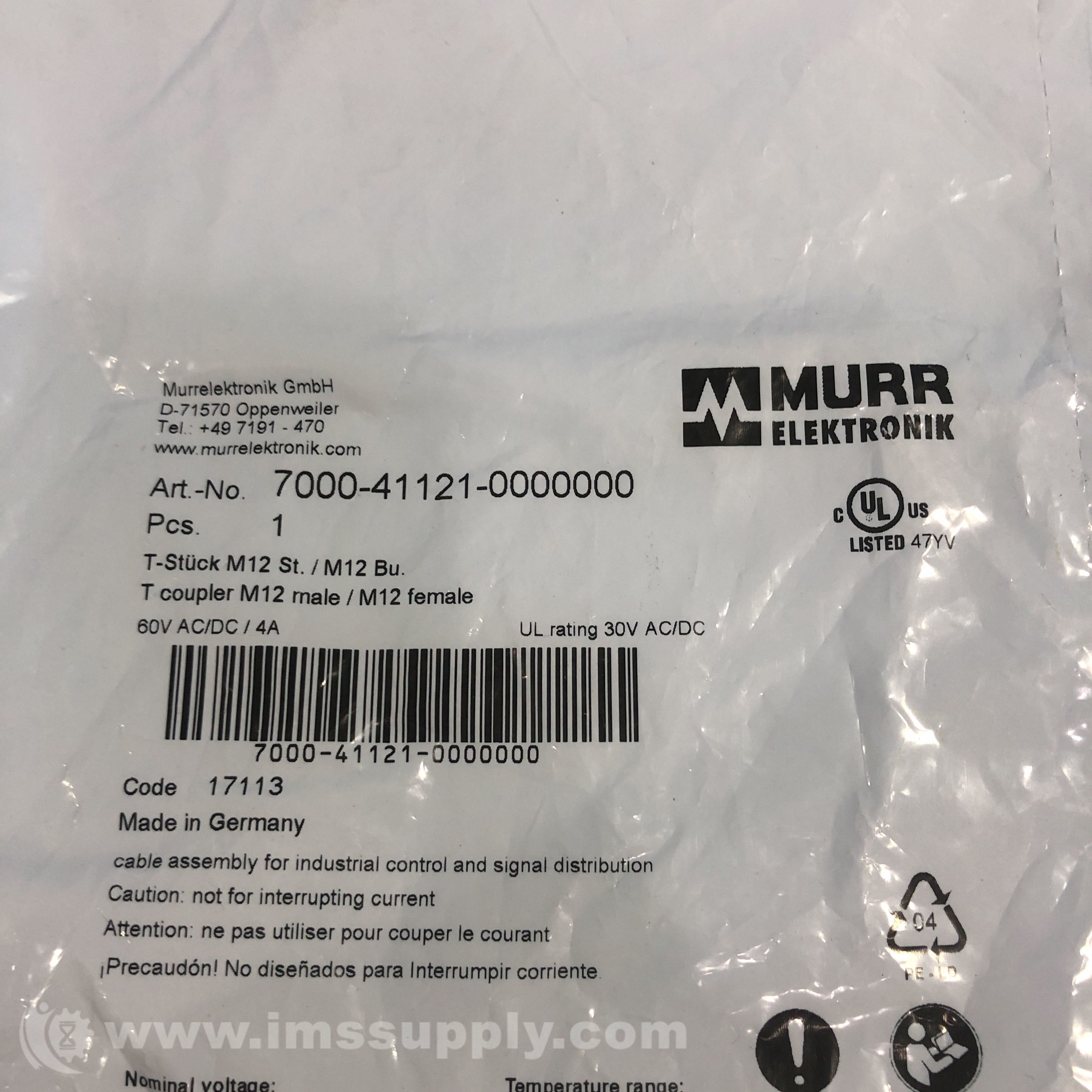 Murrelektronik 7000-41121 Connector, T-Coupler - IMS Supply