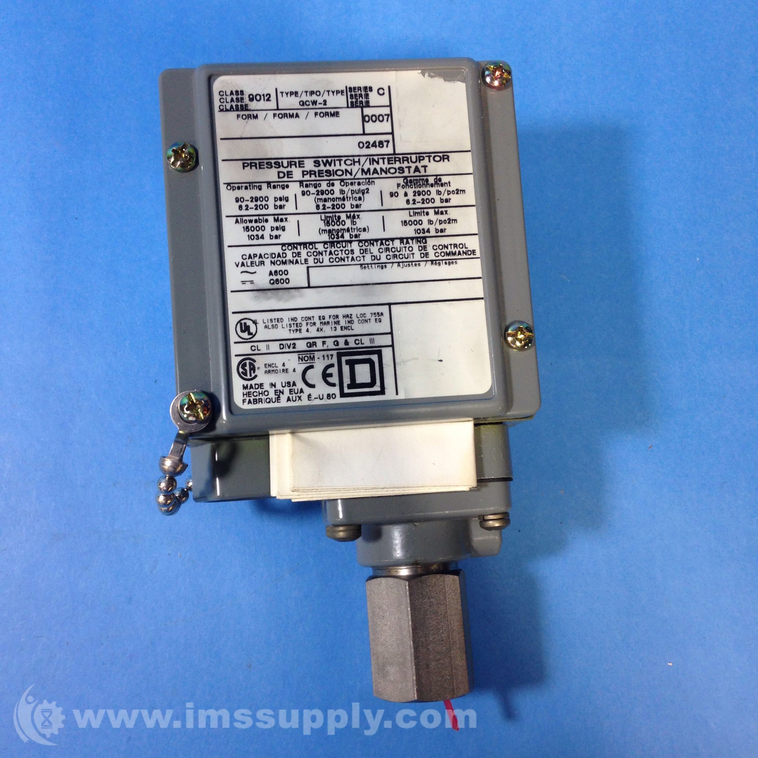 Square D D 9012 GCW-2 Pressure Switch - IMS Supply Square D D 9012 GCW-2 Pressure Switch - IMS Supply