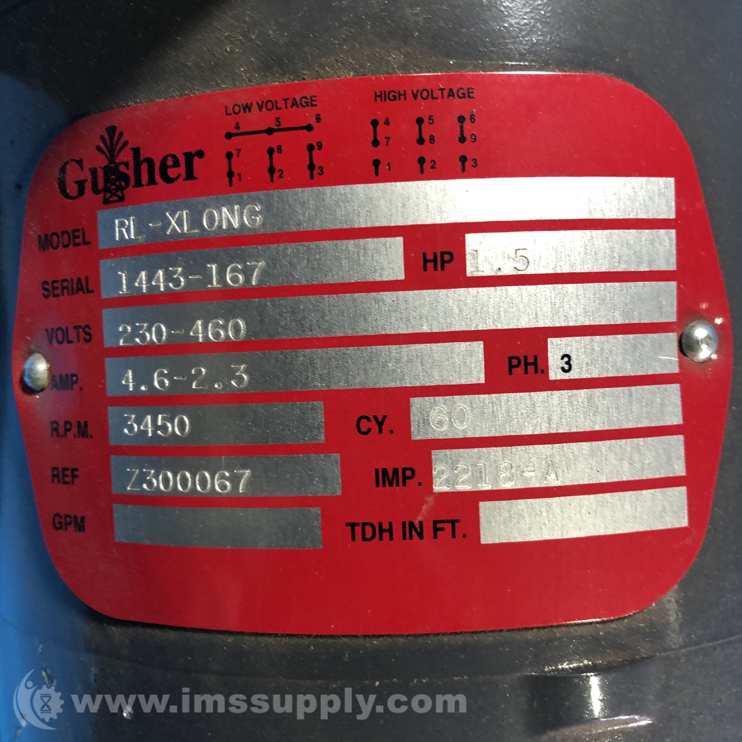 Gusher Pumps Inc RLXLONG Vertical Coolant Pump IMS Supply